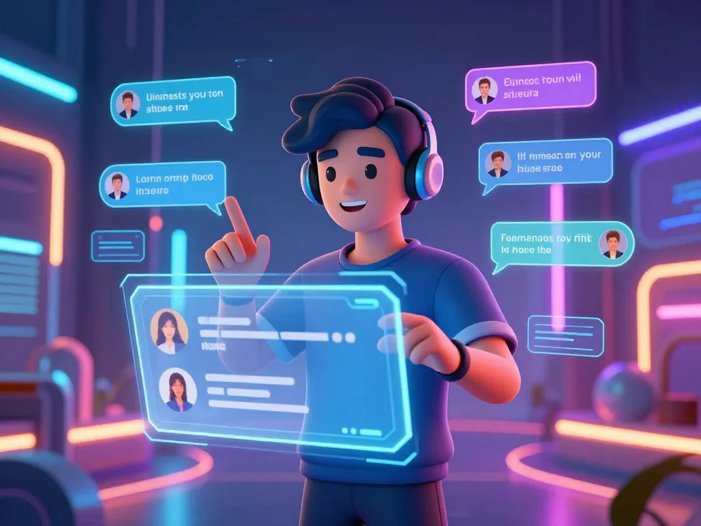 Engaging ai porn chat experience with a virtual avatar in a high-tech environment.