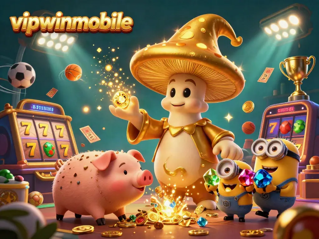 Engage in thrilling gameplay at vipwinmobile with a 3D visualization of a magical golden mushroom wizard and treasure-filled adventures.