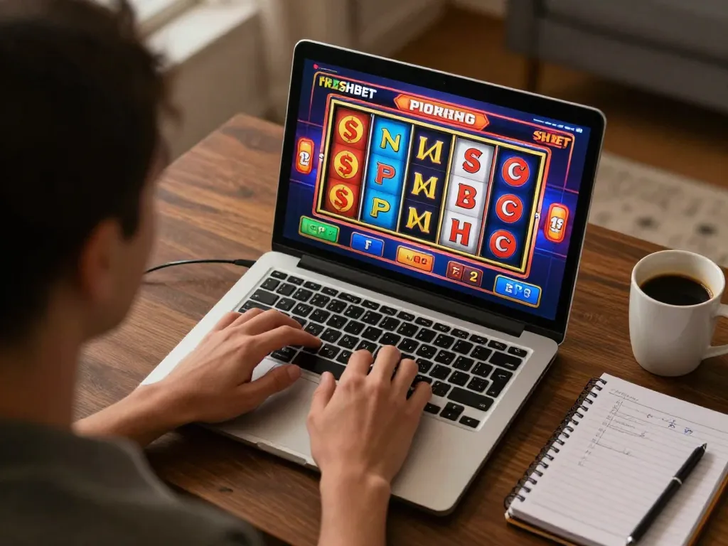 SHBET player engaging with online slot games in a cozy home environment