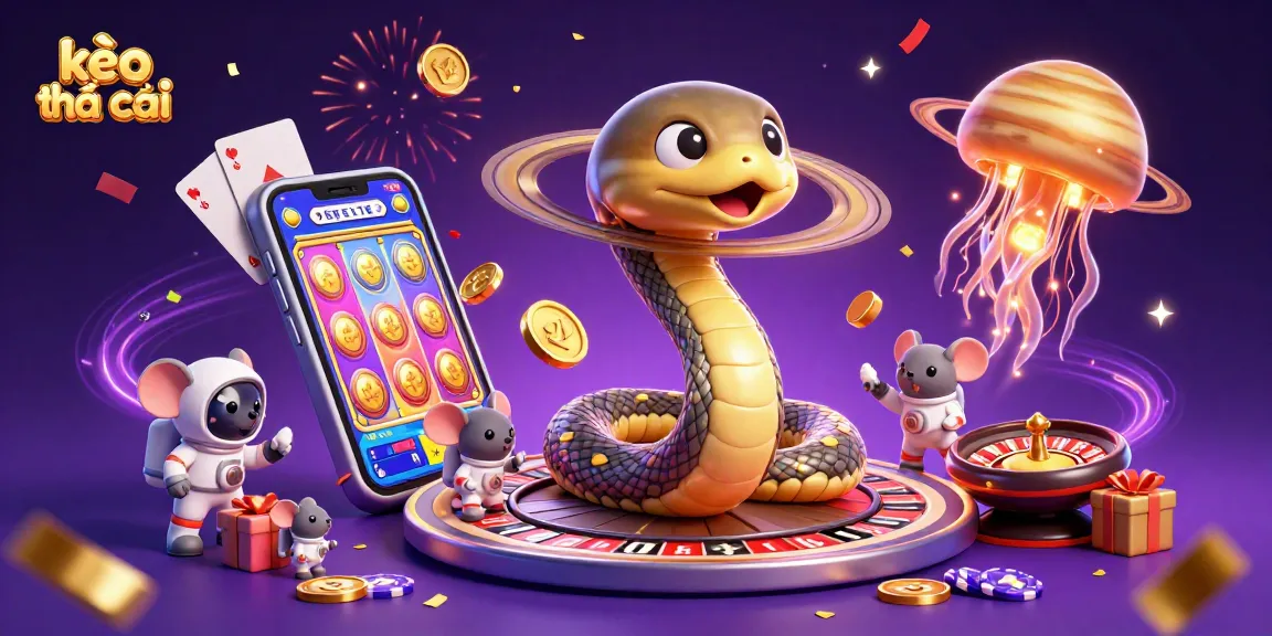 Engage in the cosmic realm of kèo nhà cái with animated snakes and astronaut mice placing bets.