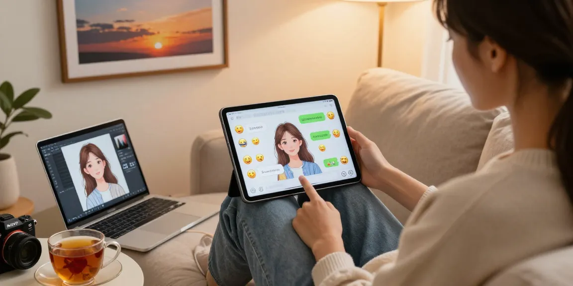 A user interacting with their engaging AI girlfriend on a tablet, capturing the essence of modern companionship.