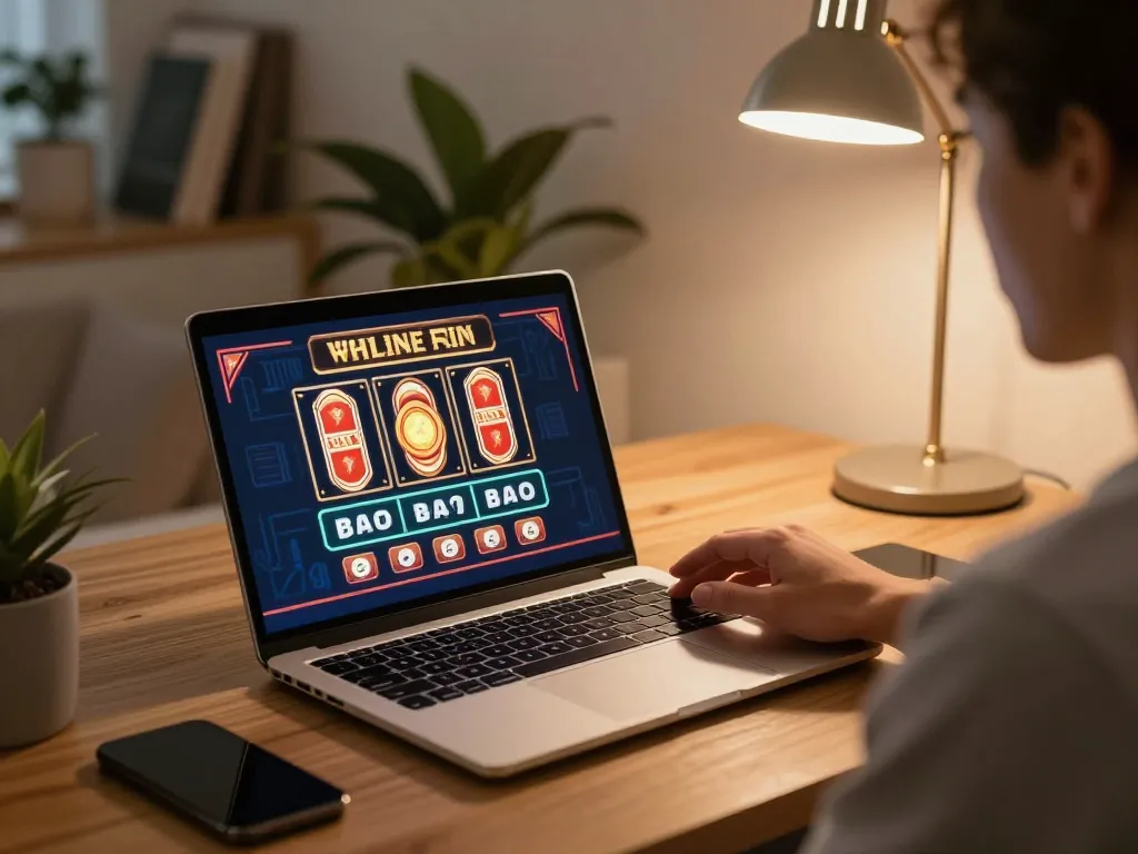 Player engaging in online casino gaming on hz88 platform with laptop, emphasizing strategic betting.