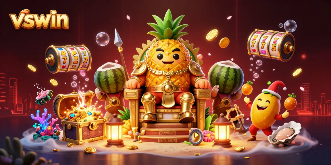 Engage with vswin's vibrant 3D illustration showcasing casino characters and action-packed gaming elements.