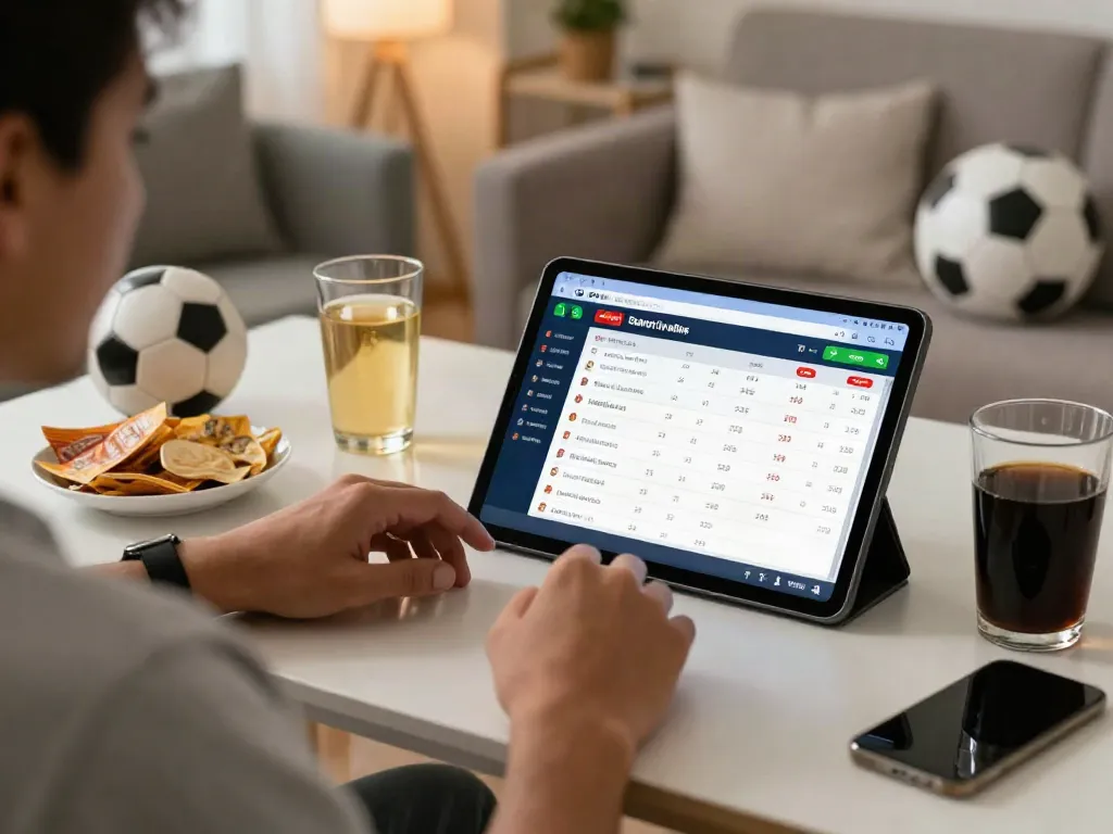 Engaging scene of a person using five88 for sports betting in a lively setting.