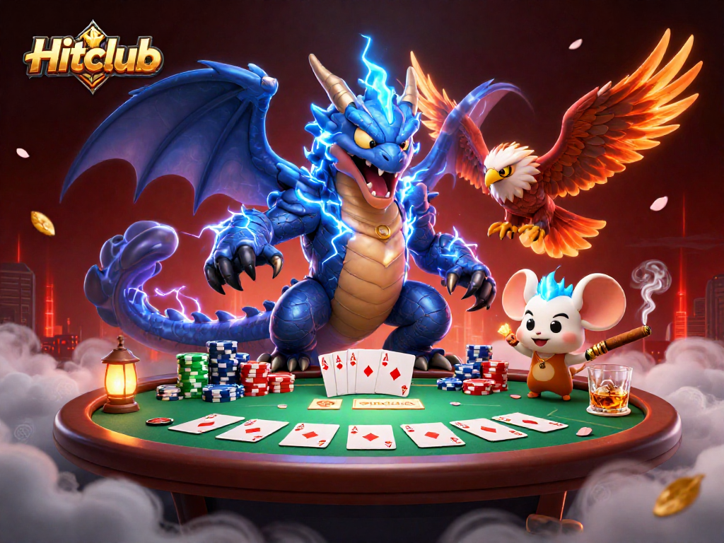 Hitclub showcases an electrifying poker scene with dynamic characters and vibrant casino elements.