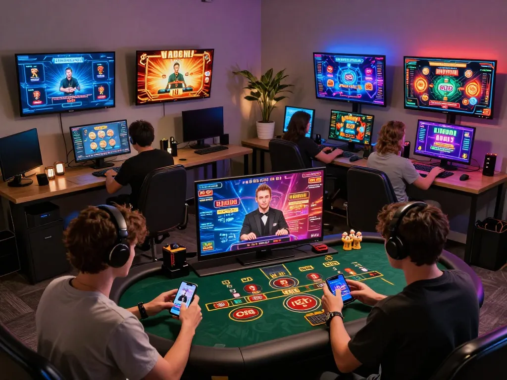 Players engaging in thrilling online gambling at taixiuonlinego with vibrant screens displaying casino games