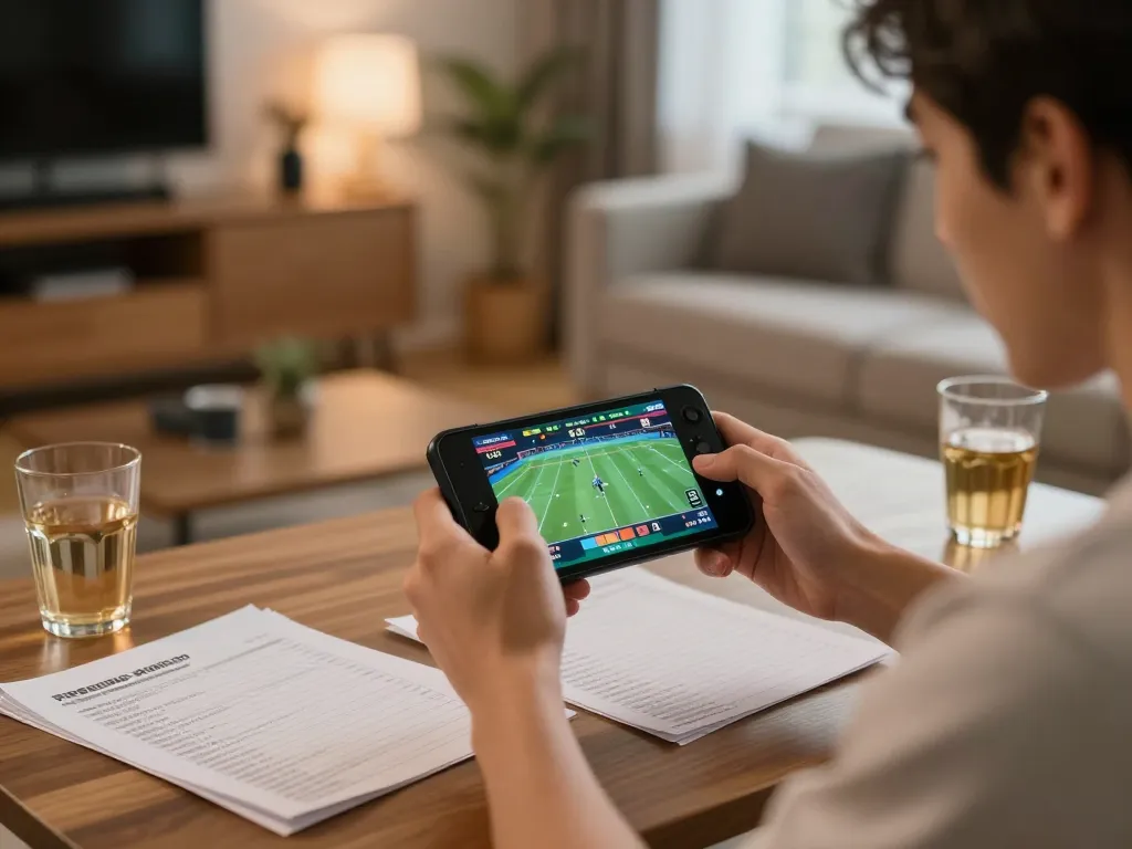Tỷ lệ kèo nhà cái 5 shown on a mobile device as a player actively places bets, surrounded by analysis notes.