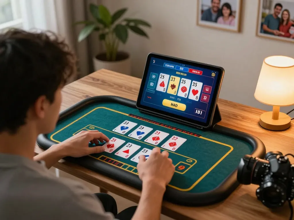 Gambling session on tablet featuring dagago game interface, showcasing live dealer excitement at home.