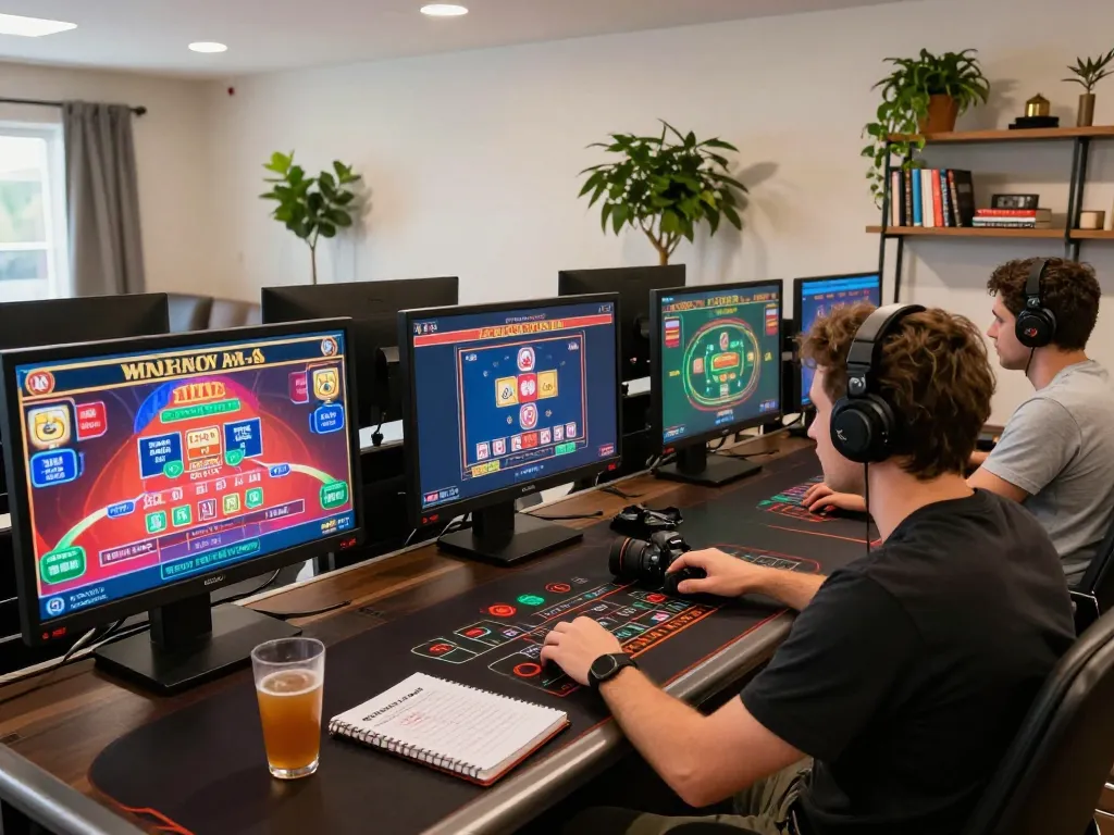 Engaging online gaming setup at home with 789wincom.town interface visible, showcasing vibrant casino gameplay.