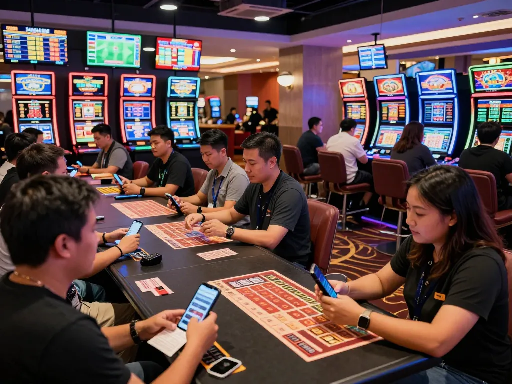 Excitement around kèo nhà cái hôm nay as patrons engage with sports betting screens and apps.