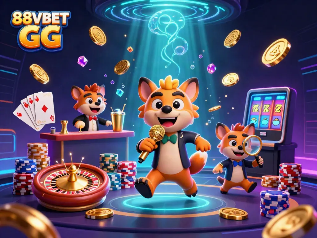 Experience the vibrant atmosphere of 88VBET GG with a lively scene featuring hyenas in a casino.