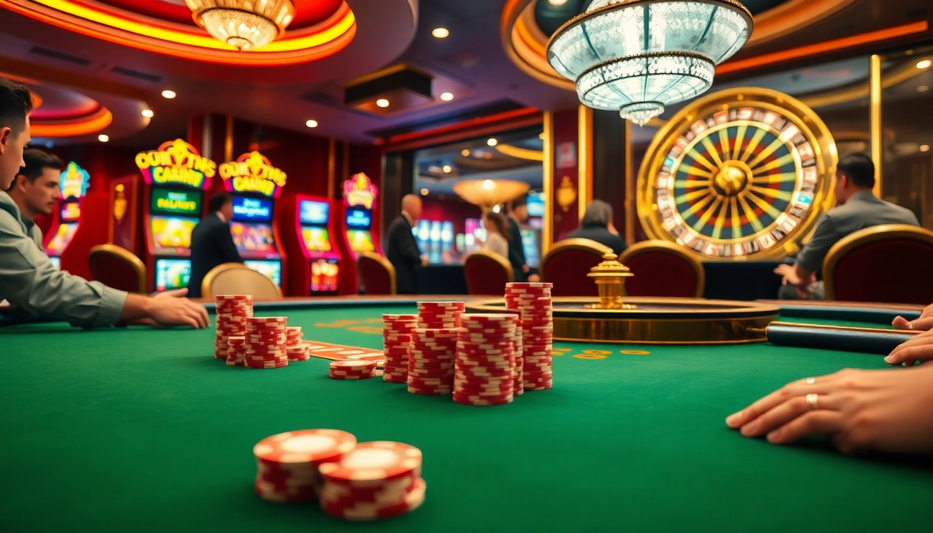 Experience an exciting poker game at OXBET, showcasing vibrant chips and a luxurious casino atmosphere.