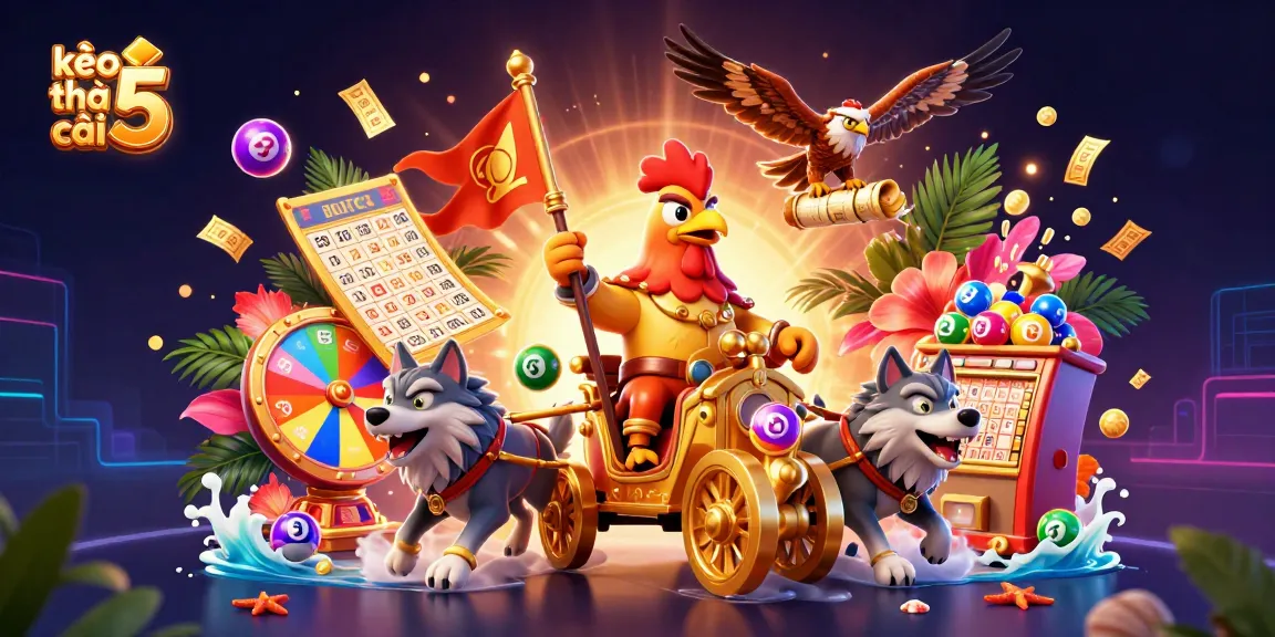 Engage in kèo nhà cái 5 with vibrant lottery elements and a dynamic casino-themed scene.