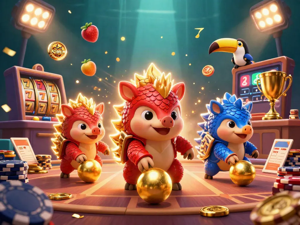 KUWIN showcases a vibrant rivalry of pangolins in an exciting casino setting with slot games.