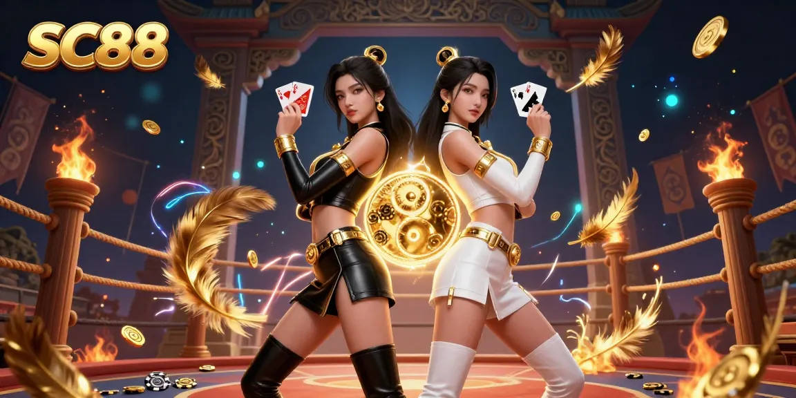 Engage with SC88 as twin Asian women showcase gaming prowess in an electrifying casino setting.