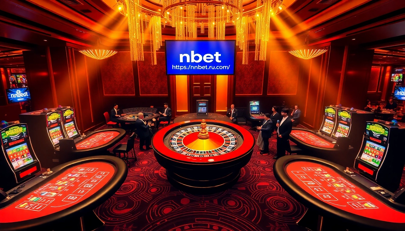 Exciting casino scene featuring games and players, highlighting https://nbet.ru.com/ for an engaging gambling experience.