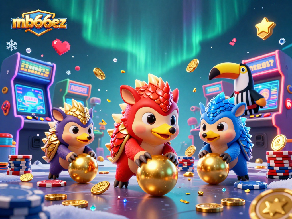 Engage in thrilling fun with mb66ez while pangolins bowl through poker chips in this vibrant scene.