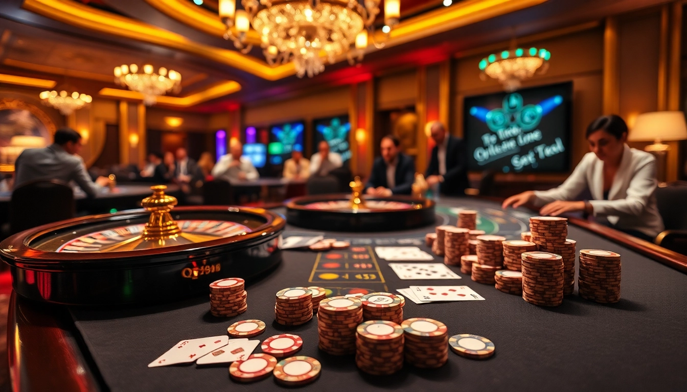 Exciting poker gameplay at QQ88 COM casino, showcasing colorful chips and illuminated roulette.