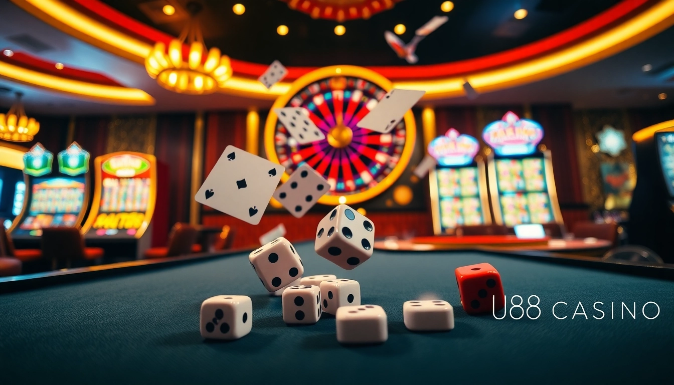 Experience winning at uu88 casino with lively gaming tables and vibrant slot machines.