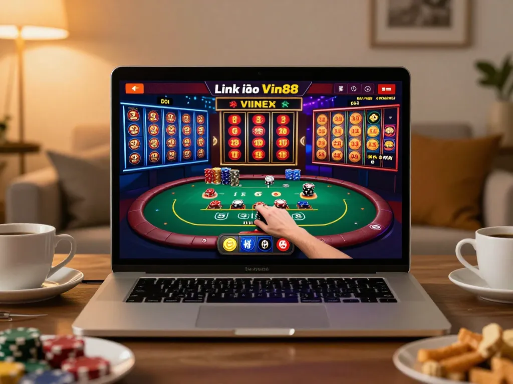 Engaging moment of placing a bet using Link vào Vin88 on an online casino platform from home