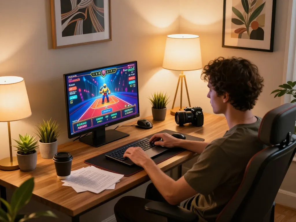 Experience exciting online gaming with fly88 rocks through a cozy home setup showcasing dynamic casino gameplay.