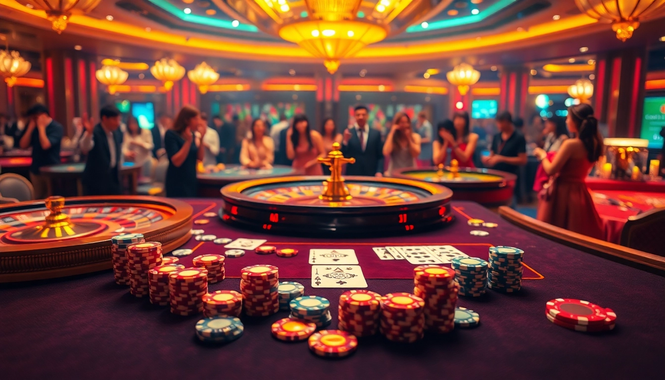 Experience the thrill of nha cai uy tin at a luxurious casino table with vibrant gambling elements.