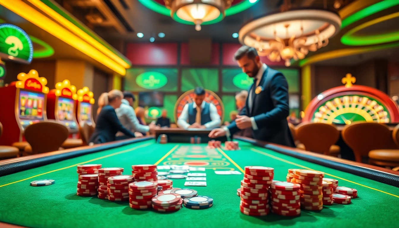 SODO66 casino scene showcasing vibrant gaming table with players, chips, and professional dealer.