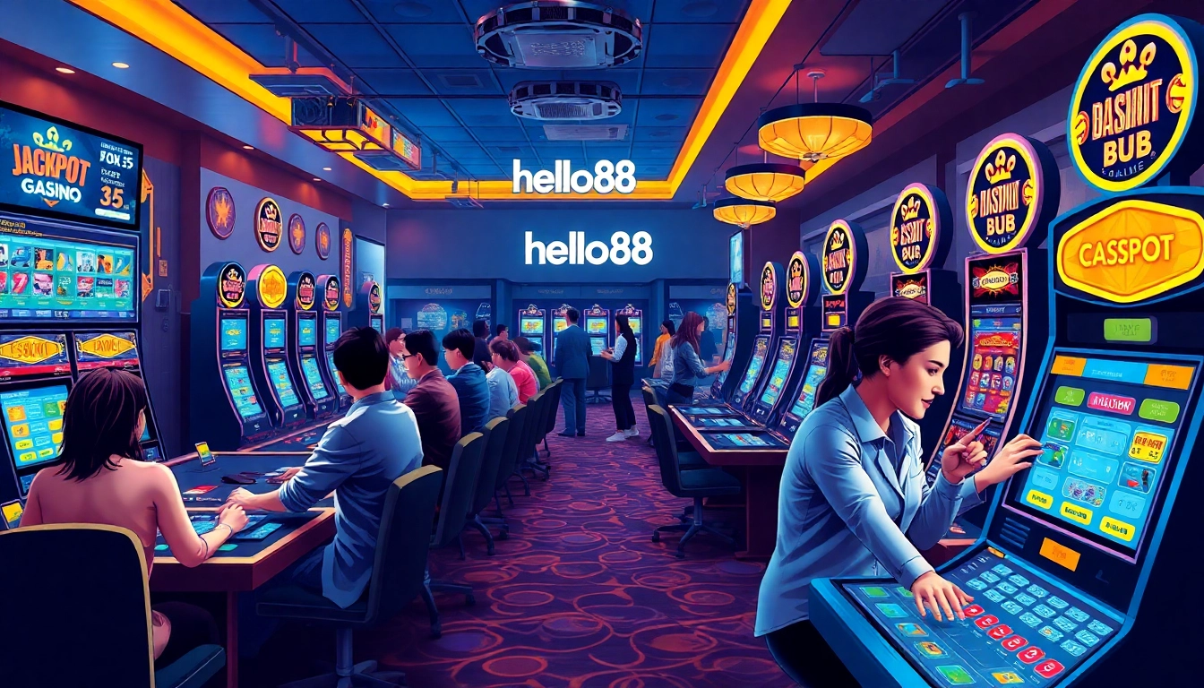Exciting gaming scene at hello88win.live with players at a vibrant casino.