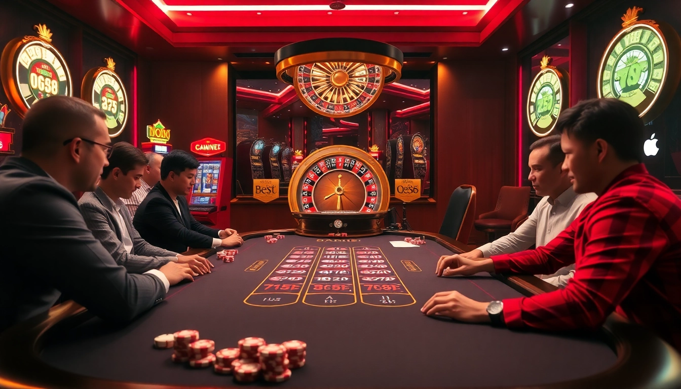 Players experience the thrill of blackjack at QQ88 casino, showcasing excitement and luxury.