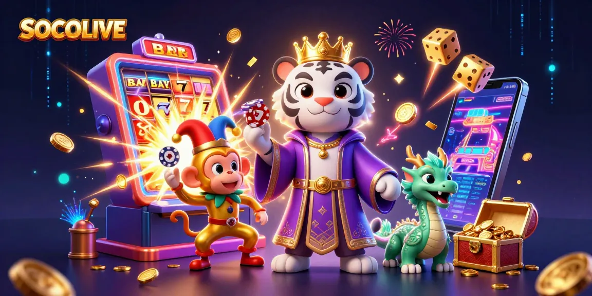 SOCOLIVE offers an engaging 3D scene with characters celebrating a jackpot in a casino setting.