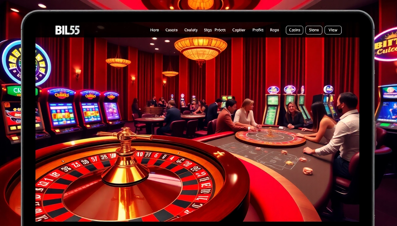 Experience exciting gameplay at BL555 with vibrant casino elements and professionals at the poker table.