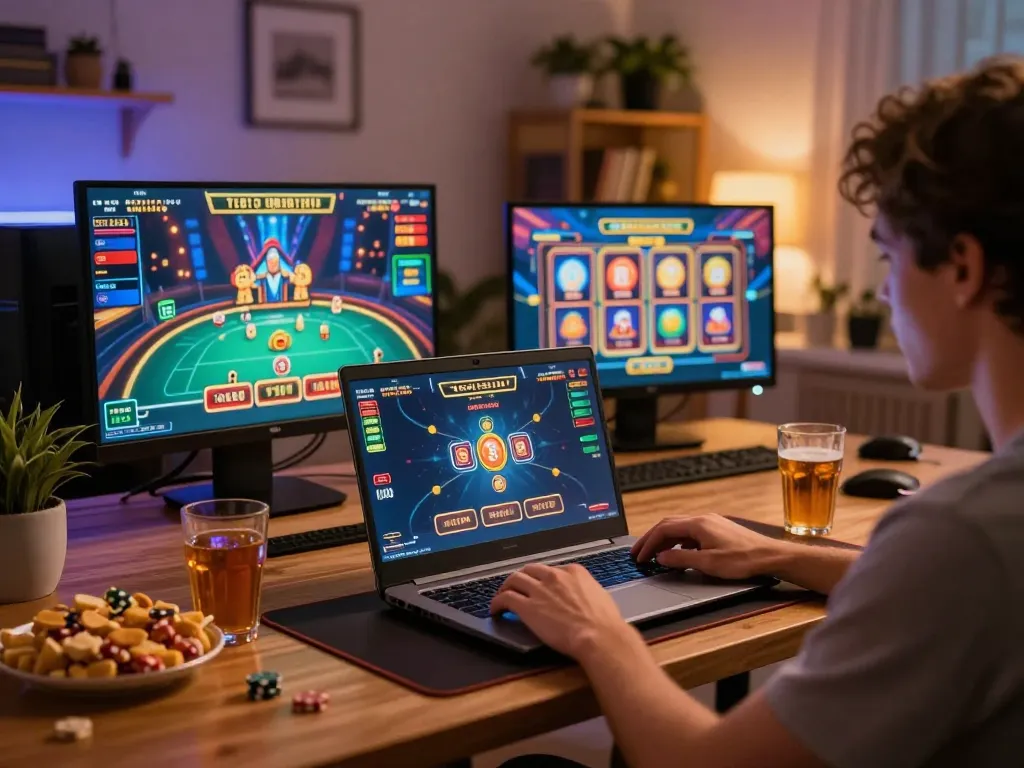Engaging online gaming setup showcasing a player enjoying XX88's exciting games in a cozy home environment.