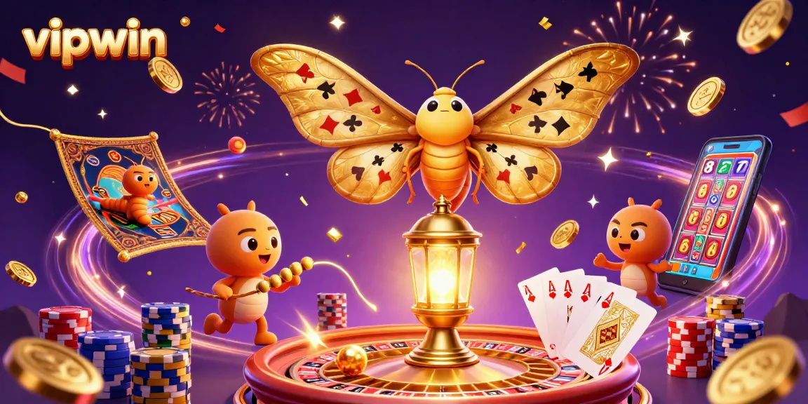 Experience exciting gameplay at vipwin with a vibrant scene featuring 3D casino elements, sparkling gems, and a gaming atmosphere.