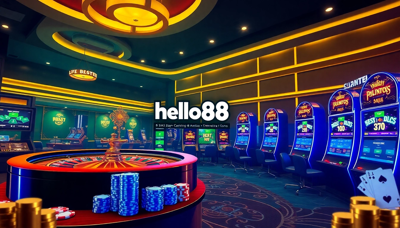 hello88 online casino experience with vibrant gaming elements and promotional displays