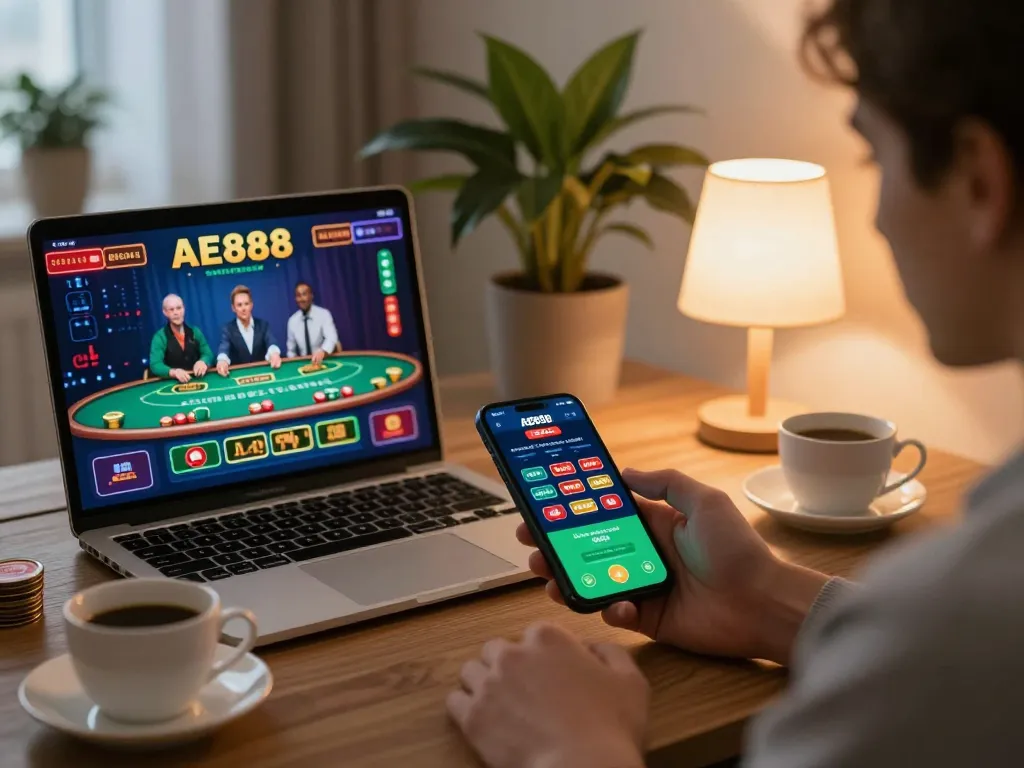 Player accessing AE888 app to engage in live casino action on their smartphone.
