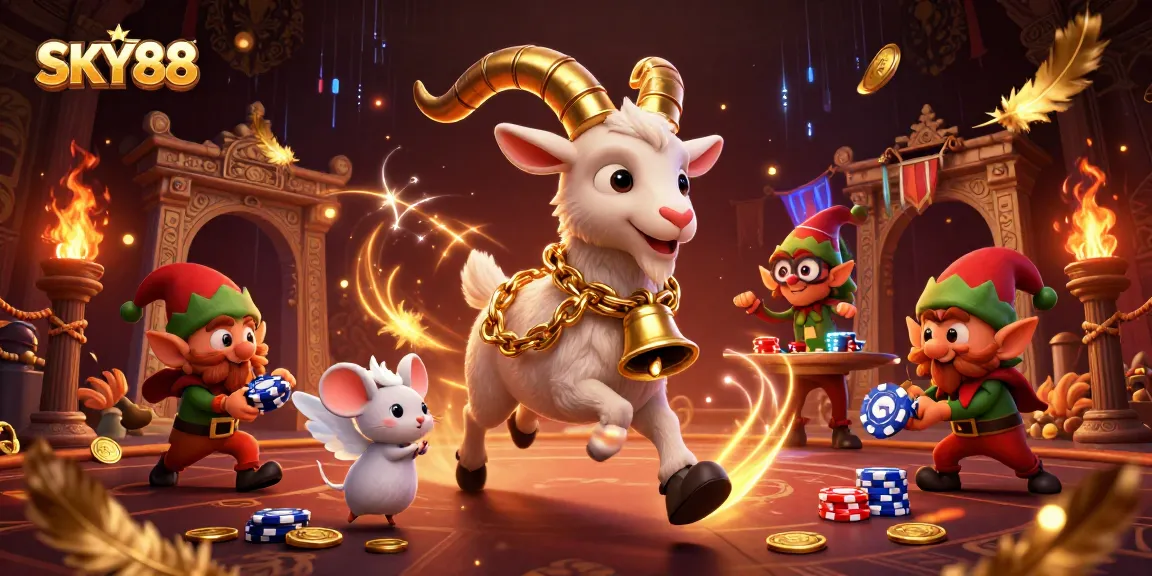 SKY88 captures thrilling gameplay with festive casino chaos amidst charming characters and vibrant visuals.