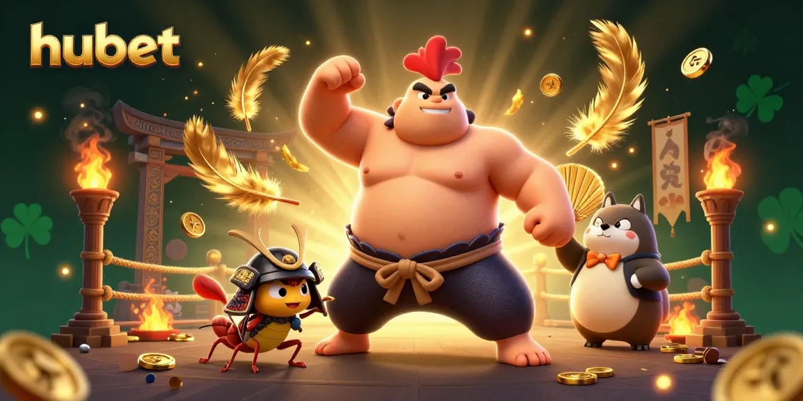 hubet vibrantly depicts a powerful sumo wrestler rooster competing in an exciting casino theme.