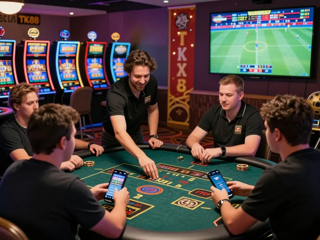 Exciting online gaming at TK88, showcasing diverse players enjoying live casino and sports betting experiences.