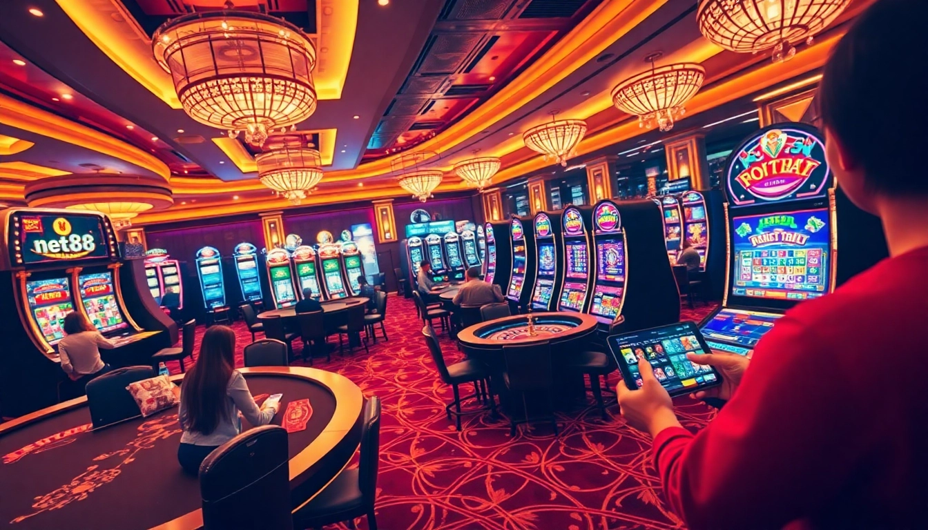 Players engaging with the net88 app on mobile devices during an exciting casino game session.