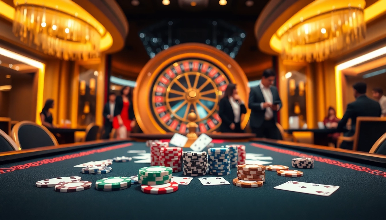 Dynamic casino gaming scene with poker chips and roulette wheel at 888NEW.
