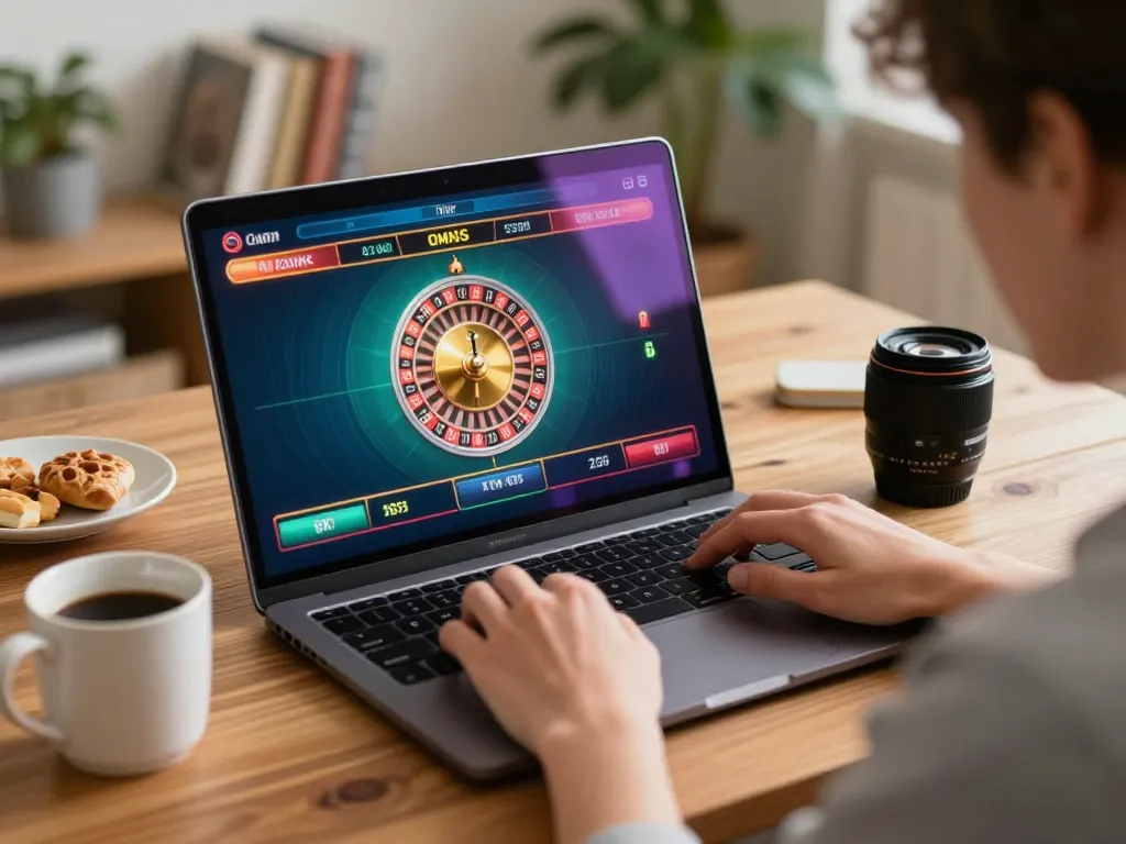 Player enjoying LC 88 online roulette game on laptop in cozy home setting