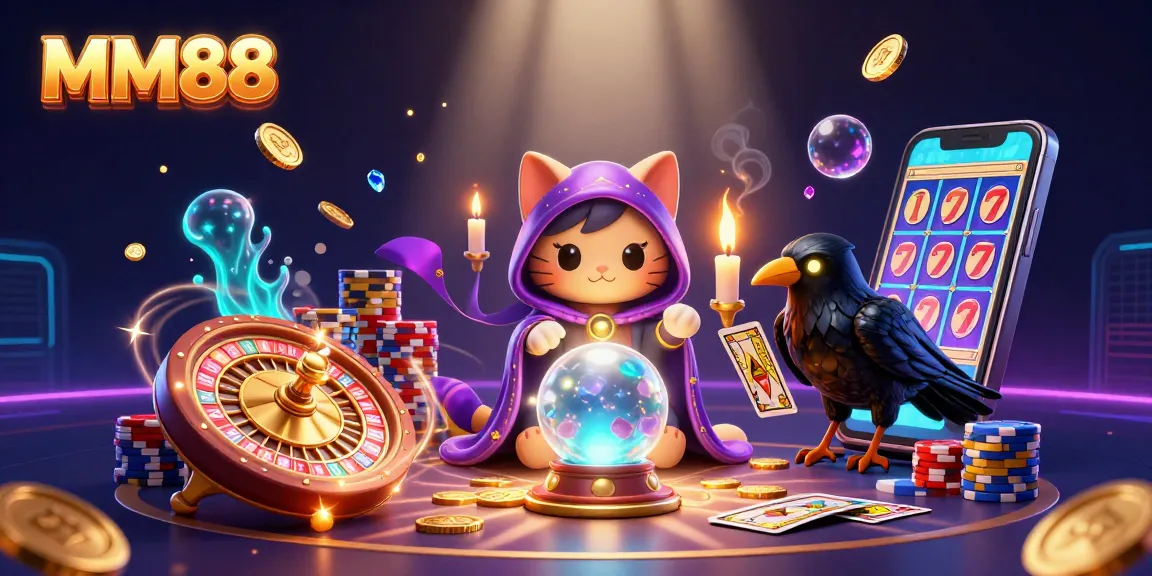 Engage with MM88 as mystical characters reveal treasures in a vibrant casino scene.