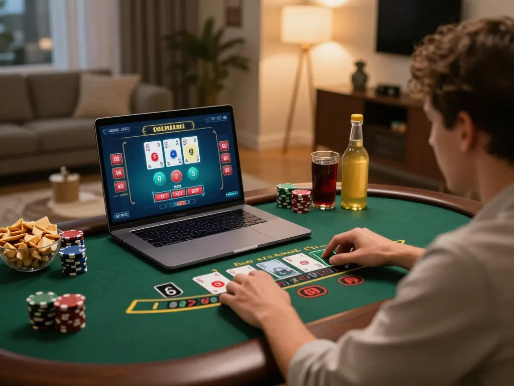 Engaging in blackjack gameplay at home on Luck8 com with live dealer interaction.