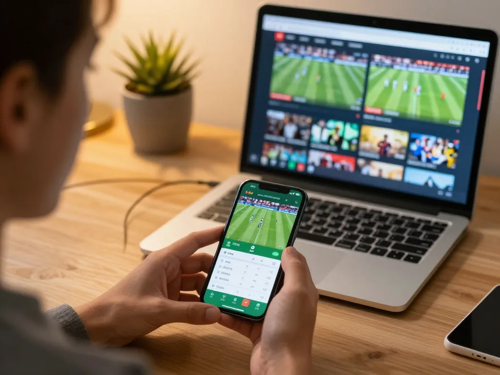 Socolive user placing bets on smartphone while watching live football matches on laptop