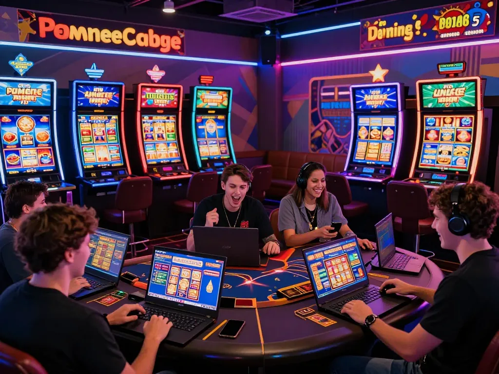 Exciting online gambling scene with MM88 players enjoying a vibrant casino atmosphere.