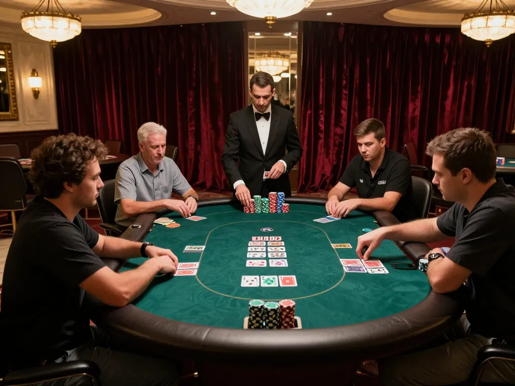 Engaged players at a poker table showcasing gameplay at 68gamebaivn casino interface.