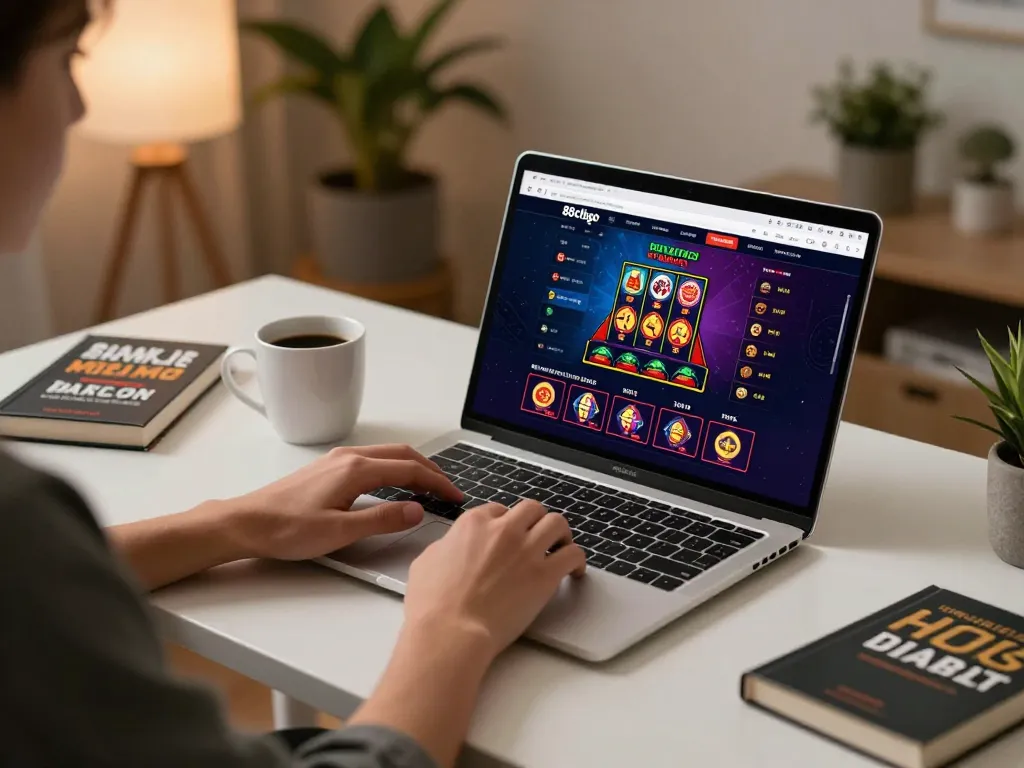Person engaged with 88clbgo online casino gaming, showcasing vibrant interface and strategic gameplay.