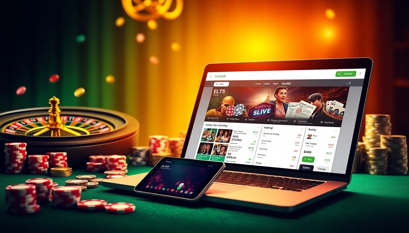 Experience the excitement of betting on https://five88.za.com/ with a dynamic online casino display featuring roulette and poker elements.