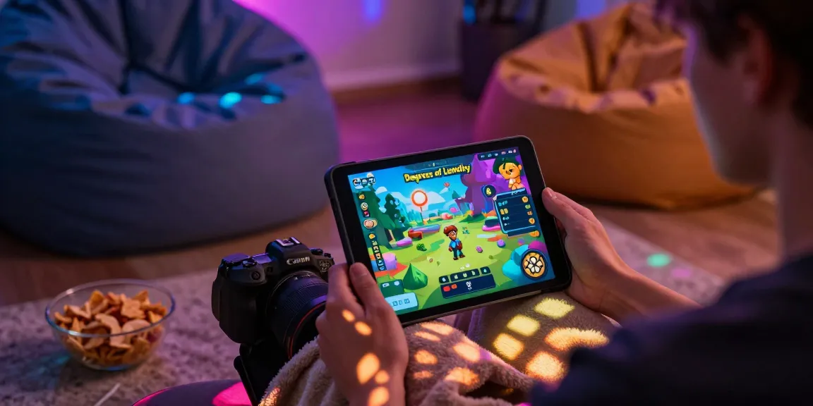 Engaging scene of Degrees of Lewdity gameplay on a tablet surrounded by a cozy atmosphere.